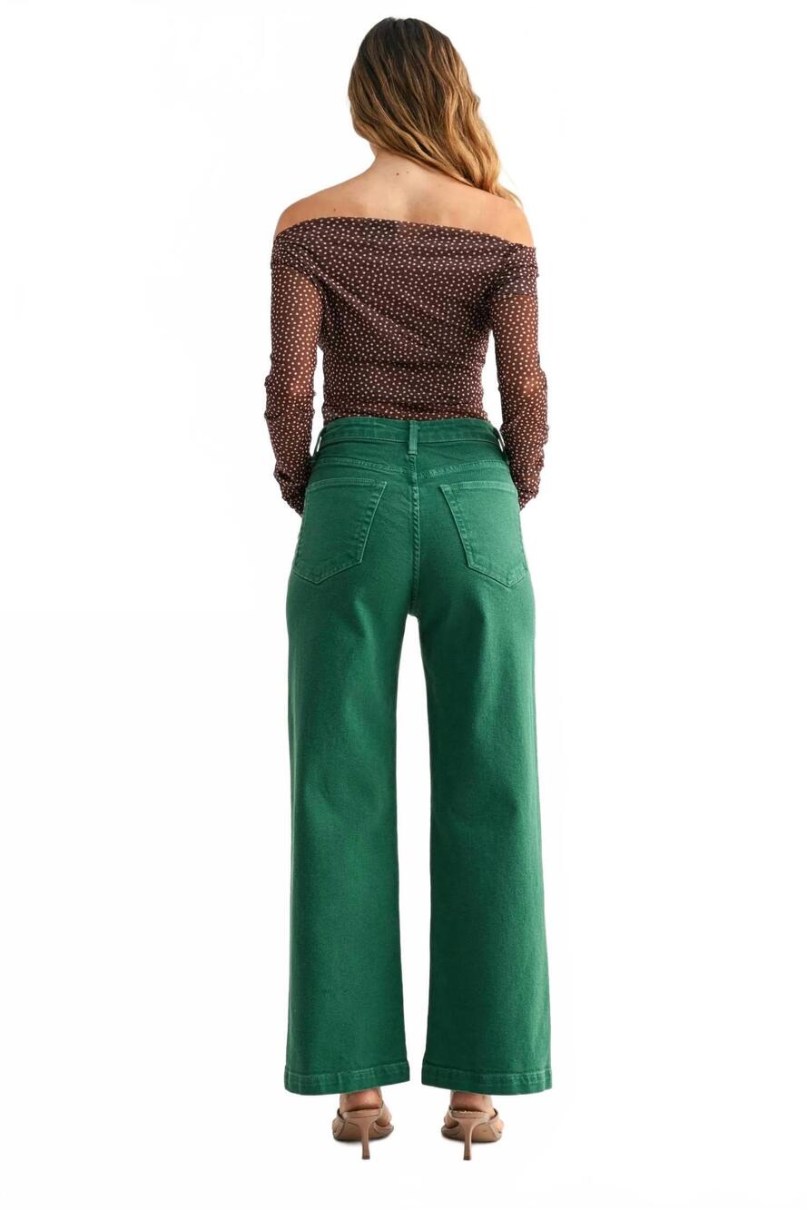 NEW JUST BLACK DENIM patch pocket wide leg jeans in green - Picture 4 of 5